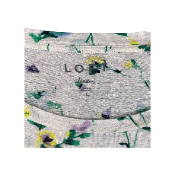 LOFT Linen Blend Floral Flutter Sleeve T Shirt Women's Size L - Picture 2 of 6